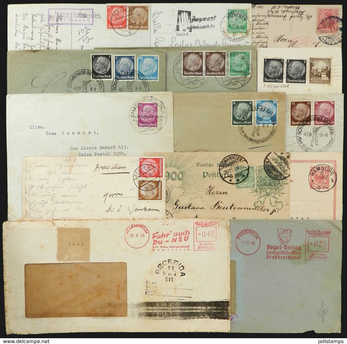 GERMANY: 14 Covers, Cards Etc. Used Between 1898 And 1940, Many With Nazi Censor Marks, Also Some Interesting Very Thema - Other & Unclassified