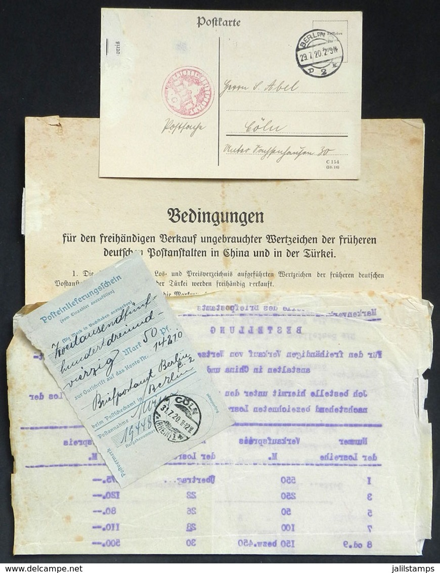 GERMANY: Interesting Card Sent From Berlin To Köln On 29/JUL/1920 Without Postage, On Back In Bears A Calculation For An - Altri & Non Classificati