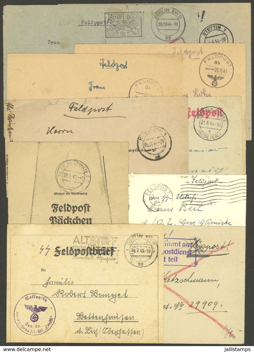 GERMANY: 10 FELDPOST Covers, Cards, Etc. Used Between 1942 And 1944, With Interesting Nazi Marks, VF General Quality! - Other & Unclassified