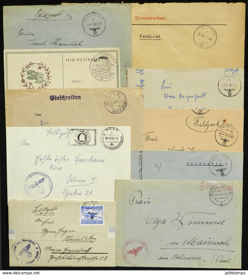 GERMANY: 10 FELDPOST Covers, Cards, Etc. Used In 1943, With Interesting Nazi Marks, VF General Quality! - Altri & Non Classificati