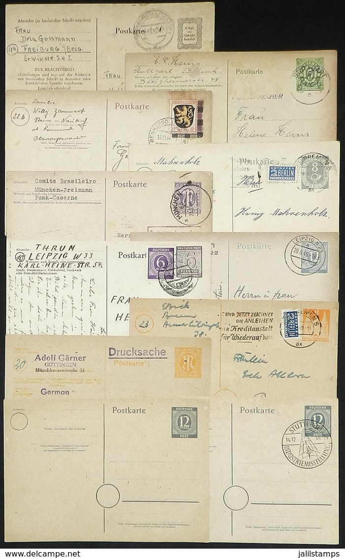 GERMANY: 8 Postal Cards Used Between 1945 And 1949, Very Interesting Lot! Also 3 Unused Cards. - Sonstige & Ohne Zuordnung
