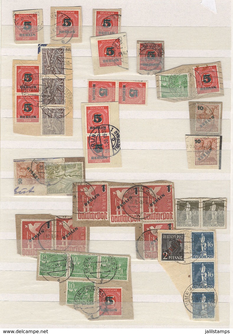 GERMANY: Stock Of Used Stamps On Fragments Mounted In Stockbook, From Years Circa 1930s To 1950s, Very Fine General Qual - Altri & Non Classificati