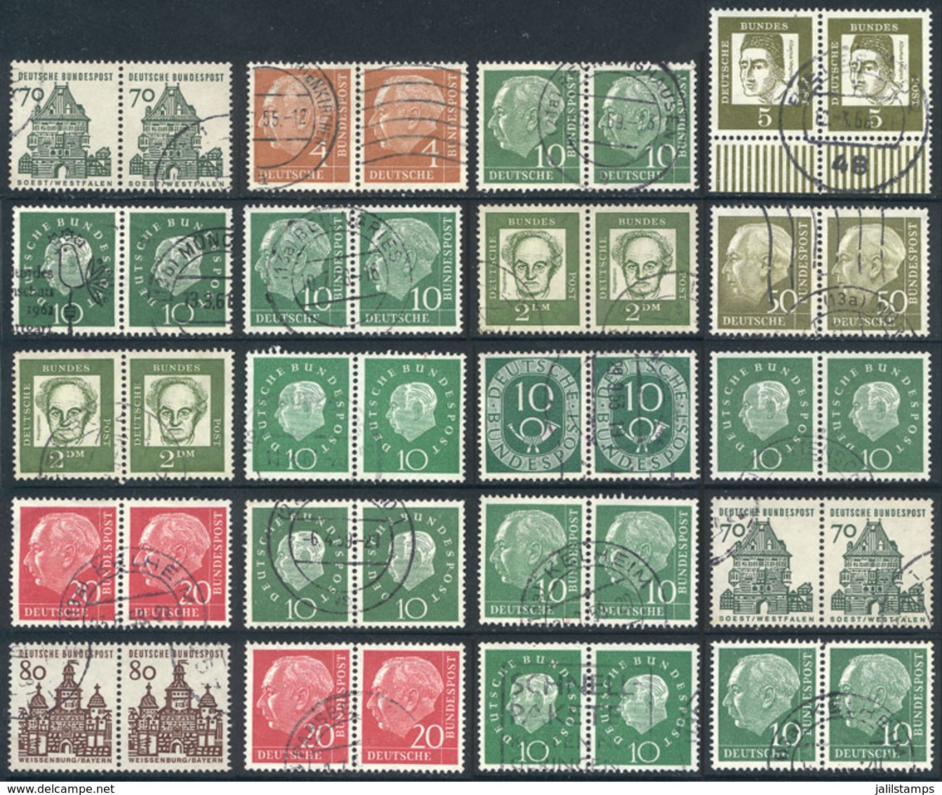 GERMANY: Lot Of Horizontal Pairs, Blocks Of 4 Or Larger Of Definitives, Used And Of Very Fine Quality. Michel Catalog Va - Other & Unclassified