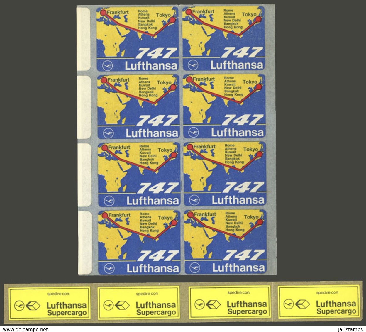 GERMANY: Mini-sheet With 8 Self-adhesive Labels For Frankfurt - Tokyo Flight By Lufthansa In Boeing 747, Circa 1970, Als - Autres & Non Classés