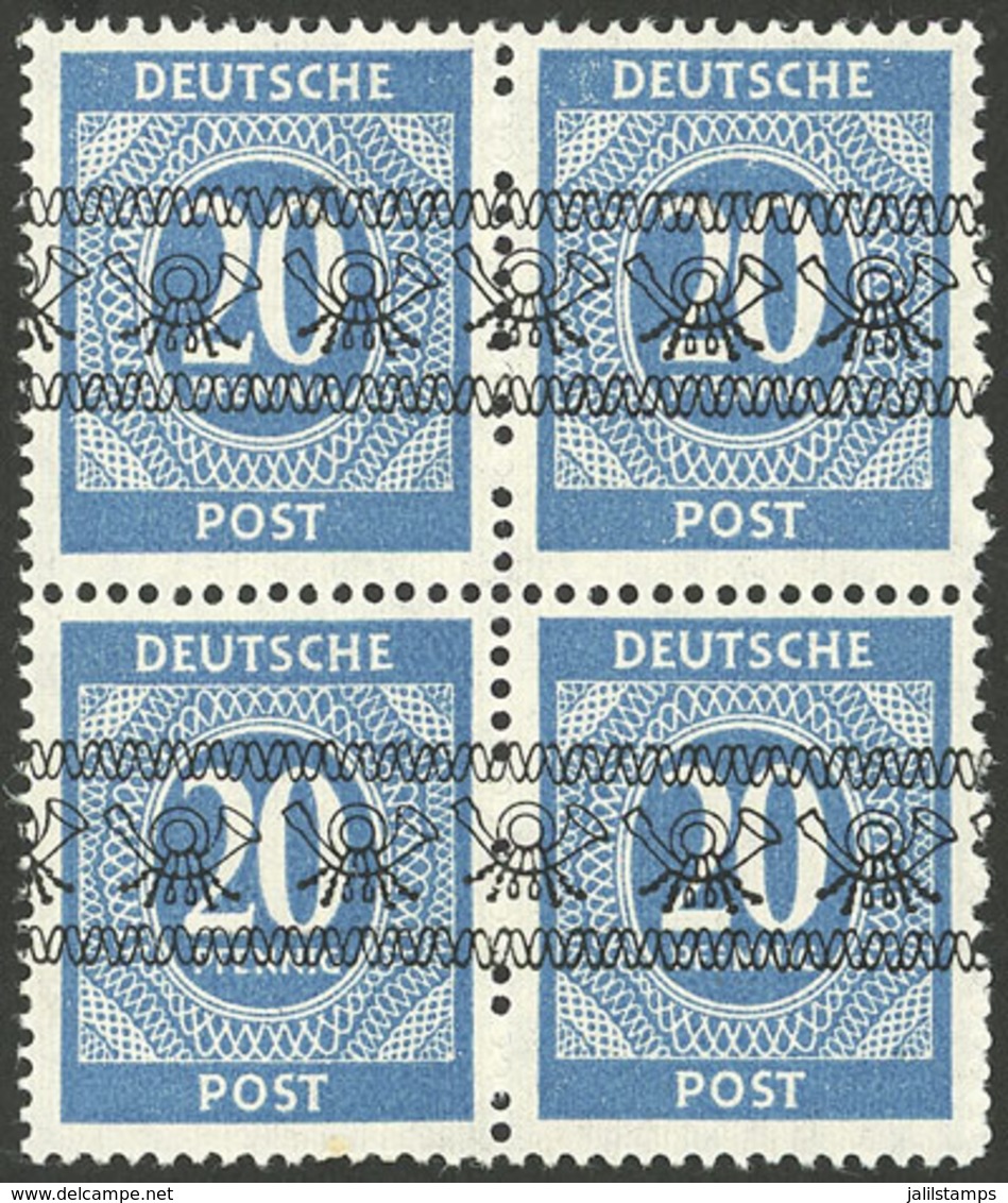 GERMANY - BIZONE: Michel VI/I, 20Pf. Stamp With "band" Overprint, MNH Block Of 4, Superb, Rare!" - Autres & Non Classés