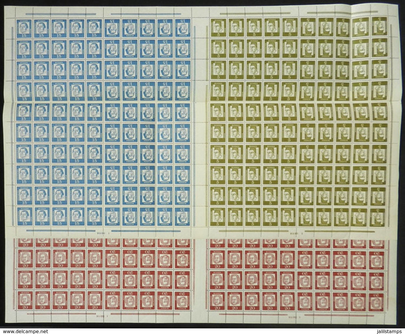 WEST GERMANY: Sc.824 + 829, 1961 5Pg. A. Magnus, Complete Sheets Of 200 Stamps With Tete-beches And Gutters, MNH, Excell - Altri & Non Classificati