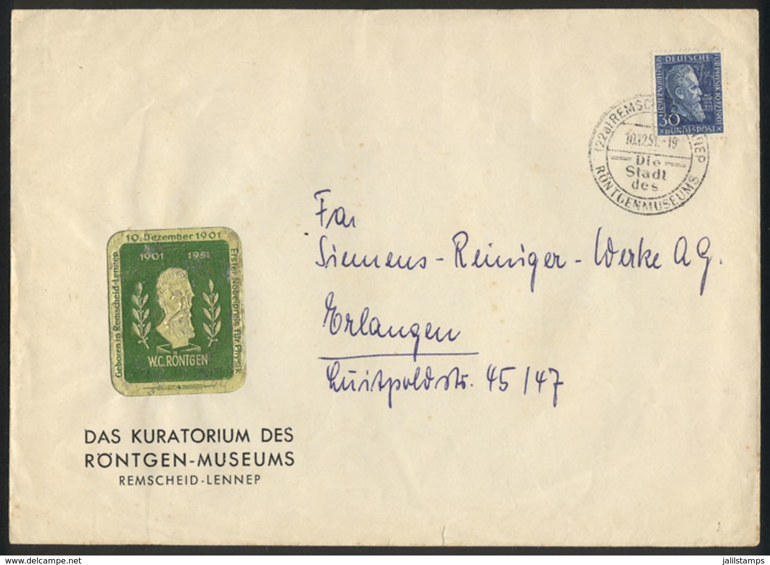 WEST GERMANY: Cover Franked With Michel 147, Cancelled On 10/DE/1951 (first Day Of Issue), Fine Quality, Catalog Value E - Sonstige & Ohne Zuordnung