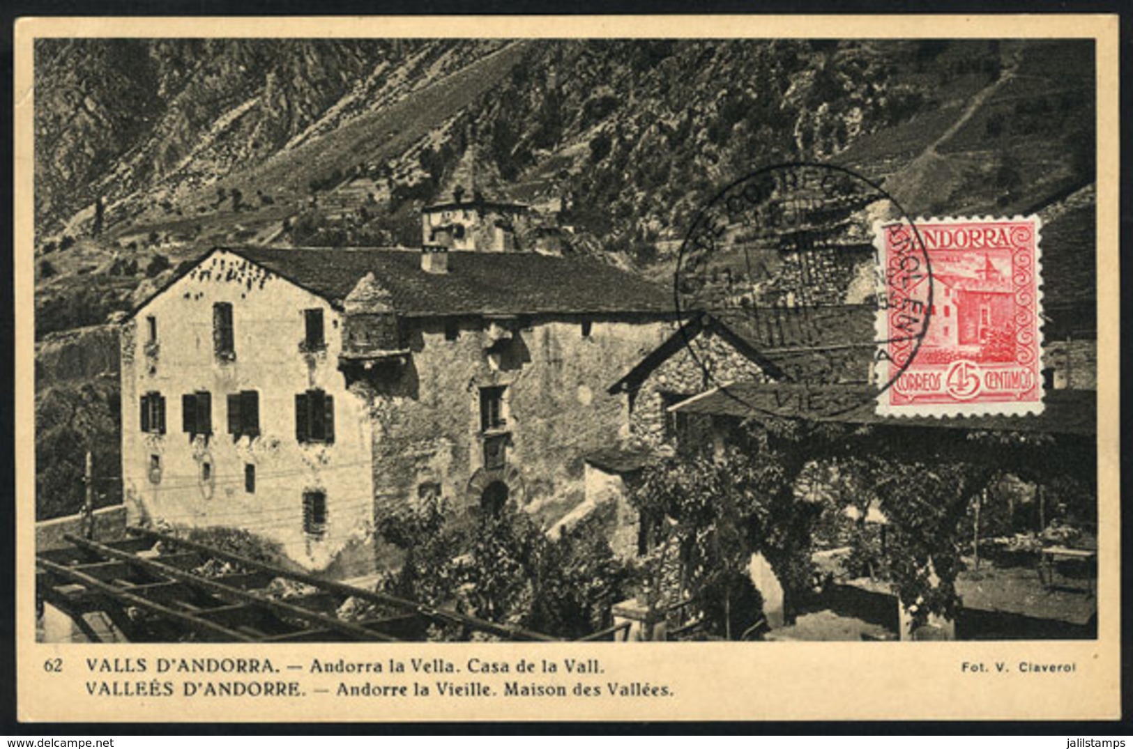SPANISH ANDORRA: Maximum Card Of 13/JA/1953: Casa De La Vall, With Special Pmk "25 Years Spanish Mail", VF Quality" - Other & Unclassified