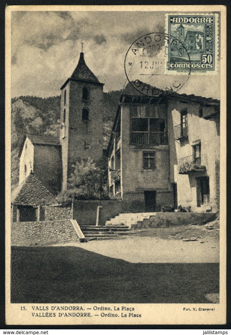 SPANISH ANDORRA: Maximum Card Of JUN/1957: Square Of Ordino, VF Quality - Altri & Non Classificati