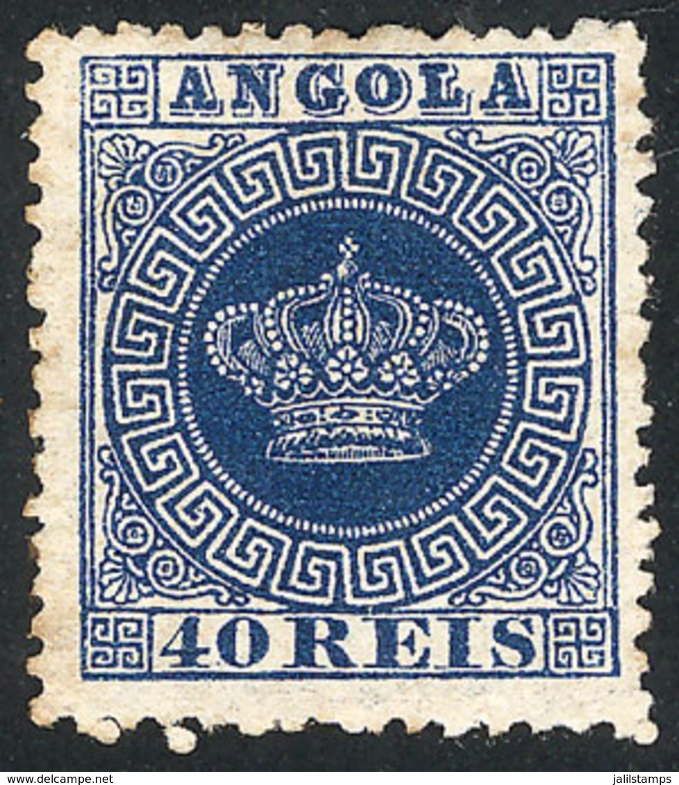 ANGOLA: Sc.5, 1870/7 40r. Blue, Perf 12½, Mint Without Gum, Rare, Fine Quality, Catalog Value US$275 - Angola