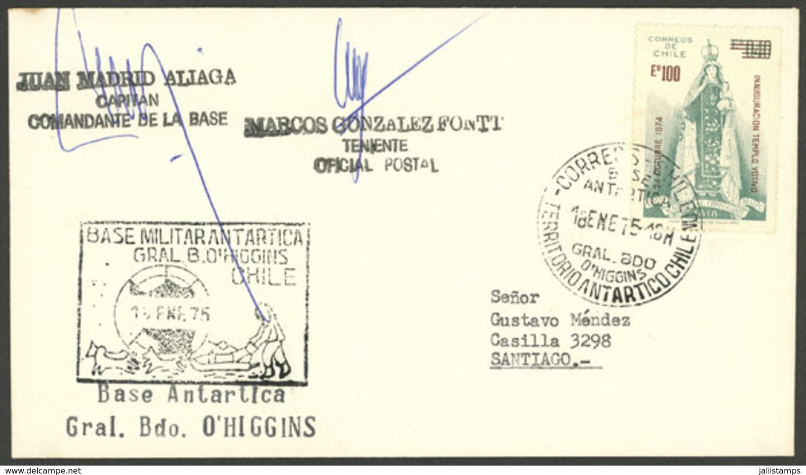 CHILEAN ANTARCTIC TERRITORY: Cover Cancelled On 18/JA/1975 In O'Higgins Antarctic Station, Signed By Its Commander And T - Other & Unclassified