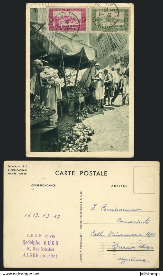 ALGERIA: Handsome PC With View Of The Arab Market In Algiers, Sent To Argentina On 22/MAR/1938, Unusual Destination! - Otros & Sin Clasificación