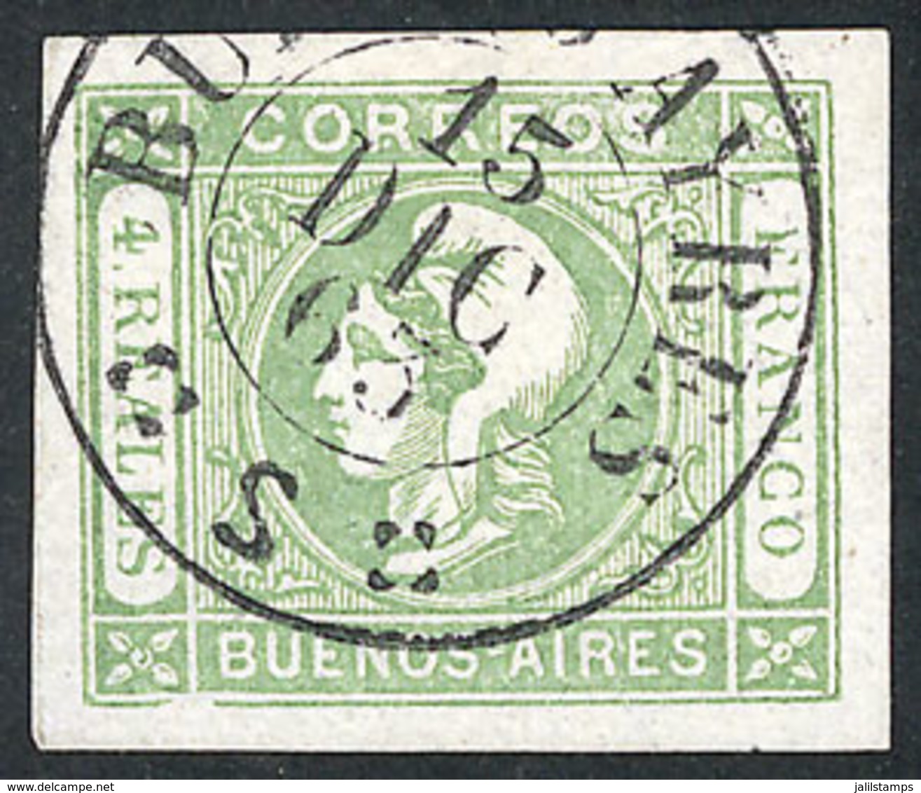 ARGENTINA: LATE DATE OF USE: GJ.13, 4R. Green, Clear Impression, With Huge Margins And Very Fresh, With Very Late Datest - Buenos Aires (1858-1864)
