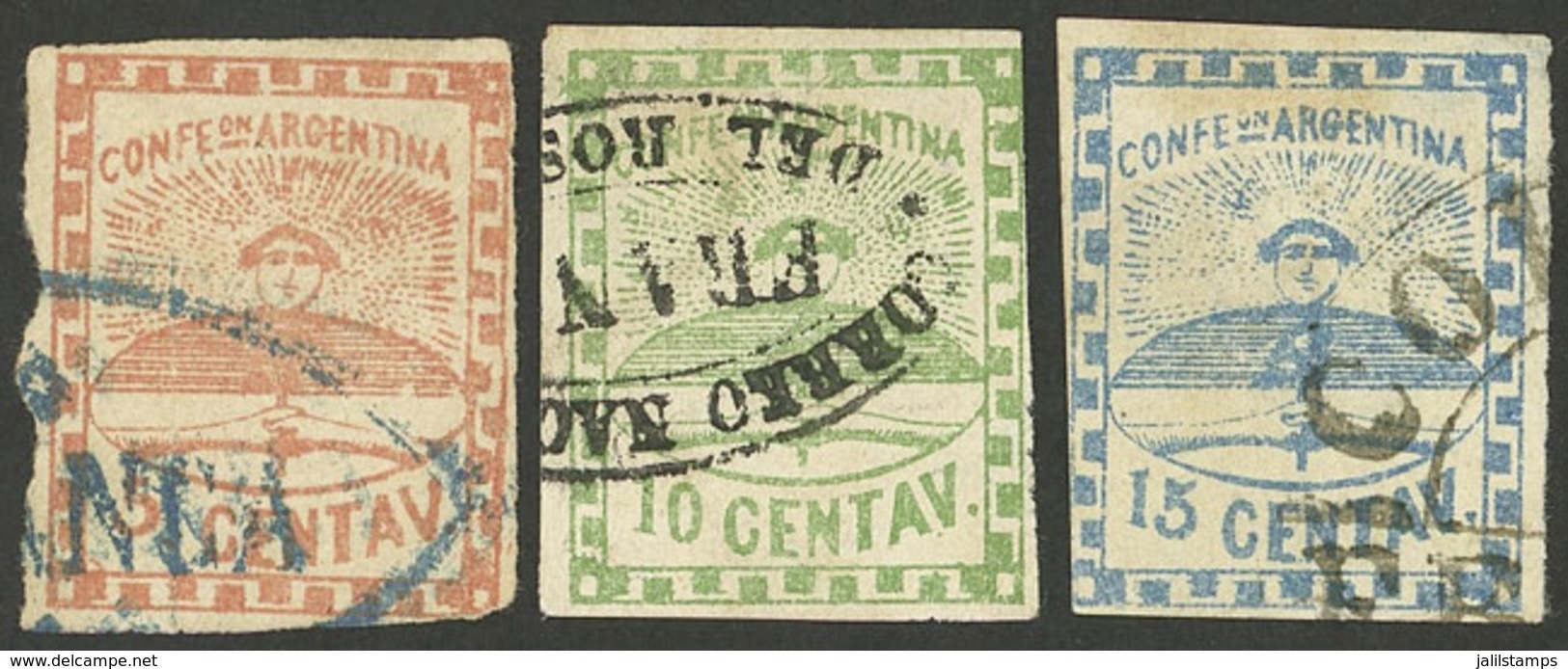 ARGENTINA: GJ.1/3, Small Figures, Complete Set Of 3 Used Values, Minor Faults, Fine Appearance, Low Start! - Autres & Non Classés