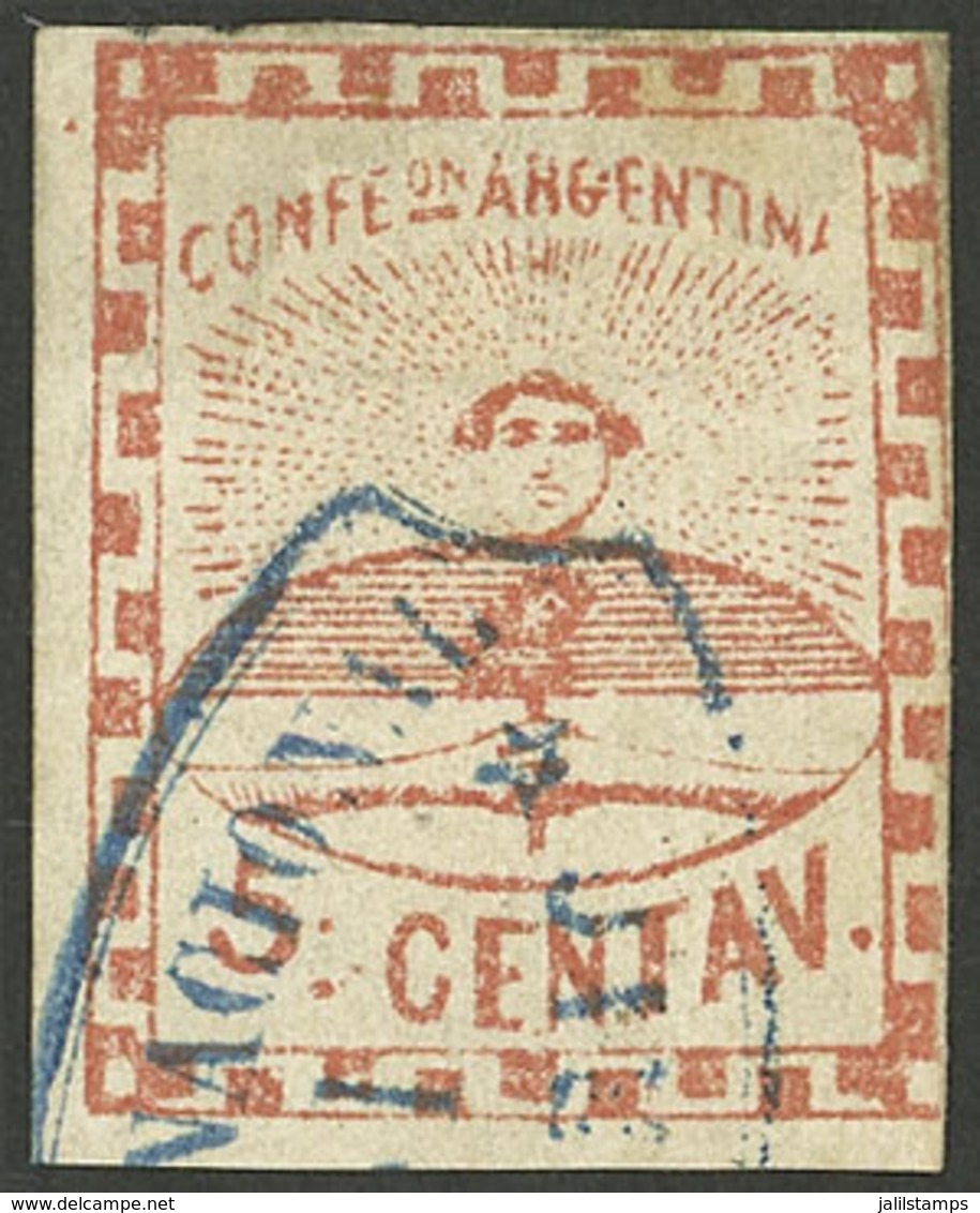 ARGENTINA: GJ.1, With Biconcave Cancel Of ROSARIO In Blue, Small Thin On Back, Fine Appearance, Rare, Signed By Kneitsch - Sonstige & Ohne Zuordnung