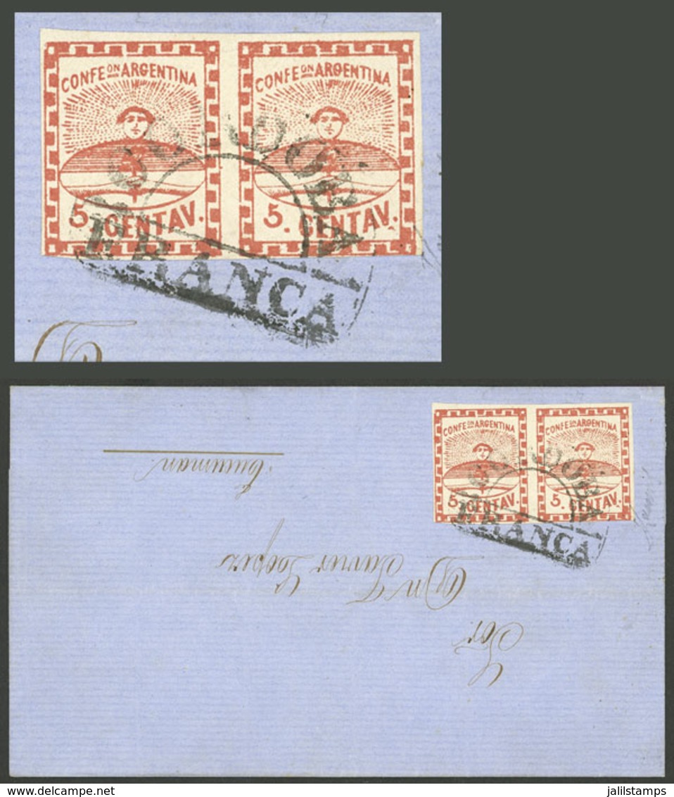 ARGENTINA: GJ.1, Pair On Folded Cover With Semi-circle CORDOBA-FRANCA Cancel, Very Fresh Piece Of Great Quality, Signed  - Otros & Sin Clasificación