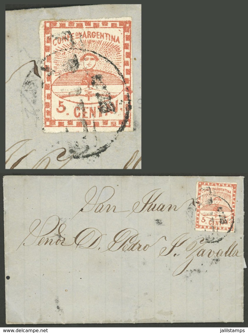 ARGENTINA: GJ.1, On Entire Letter Dated 2/FE/1859, With Overlapping MENDOZA And FRANCA Cancels, Excellent Quality! - Sonstige & Ohne Zuordnung