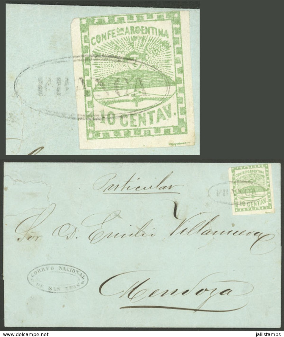 ARGENTINA: GJ.2, 10c. Green On A Folded Cover With FRANCA Cancel Of San Luis In Black (+250%), Rare! - Other & Unclassified