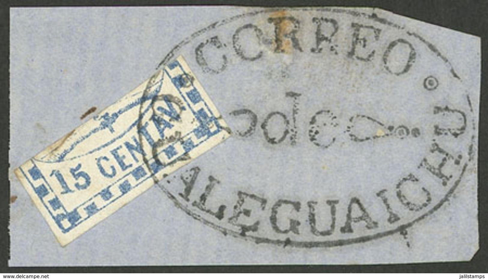 ARGENTINA: GJ.3TR, 15c. Blue TRISECT, Its Bottom Part Used As 5c. On Fragment Tied By Single Ellipse CORREO DE GUALEGUAY - Sonstige & Ohne Zuordnung