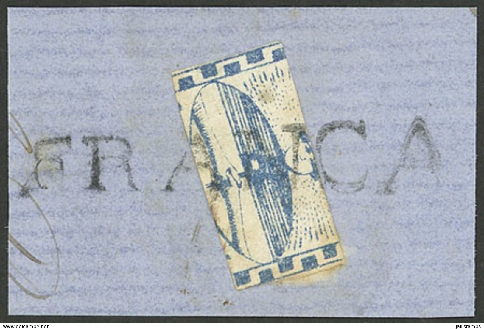 ARGENTINA: GJ.3TR, 15c. Blue TRISECT, Its Central Part Used As 5c. On Fragment Tied By FRANCA Cancel Of Gualeguaychú, Ex - Other & Unclassified