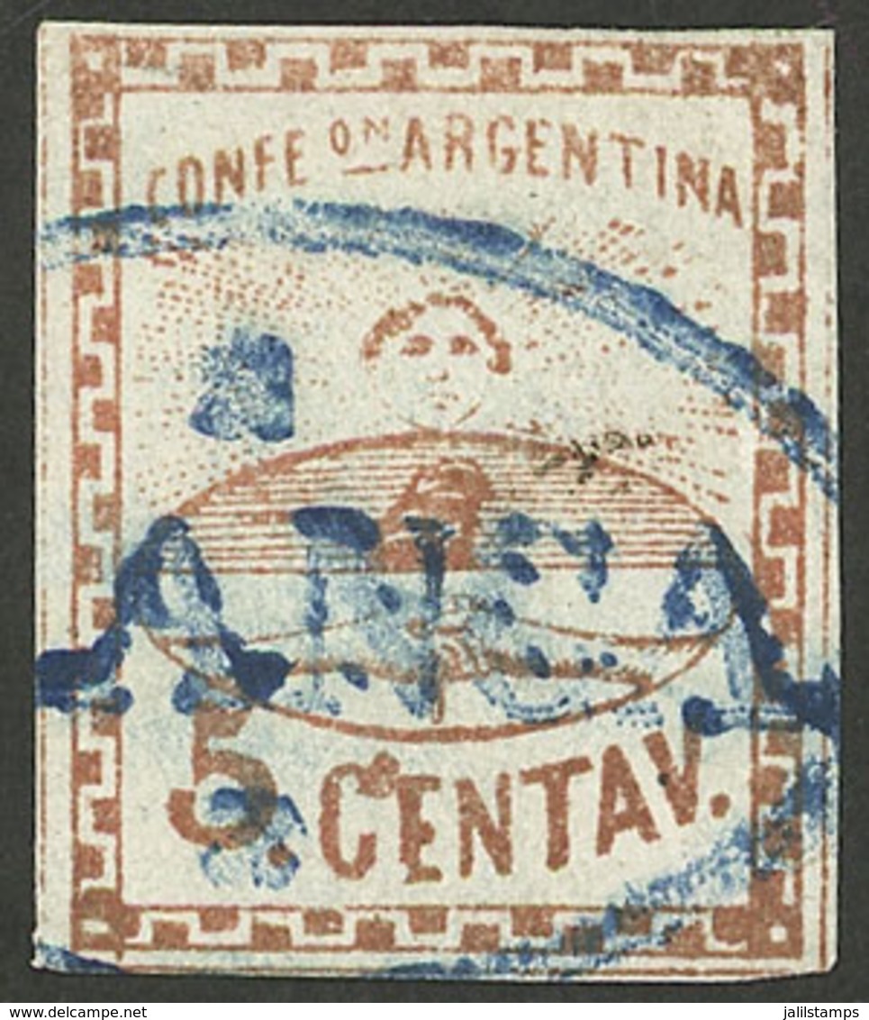 ARGENTINA: GJ.4, 5c. LARGE Figures, Composition A, With FRANCA Cancel Of Santa Fe, ONLY ONE KNOWN From This Composition  - Autres & Non Classés