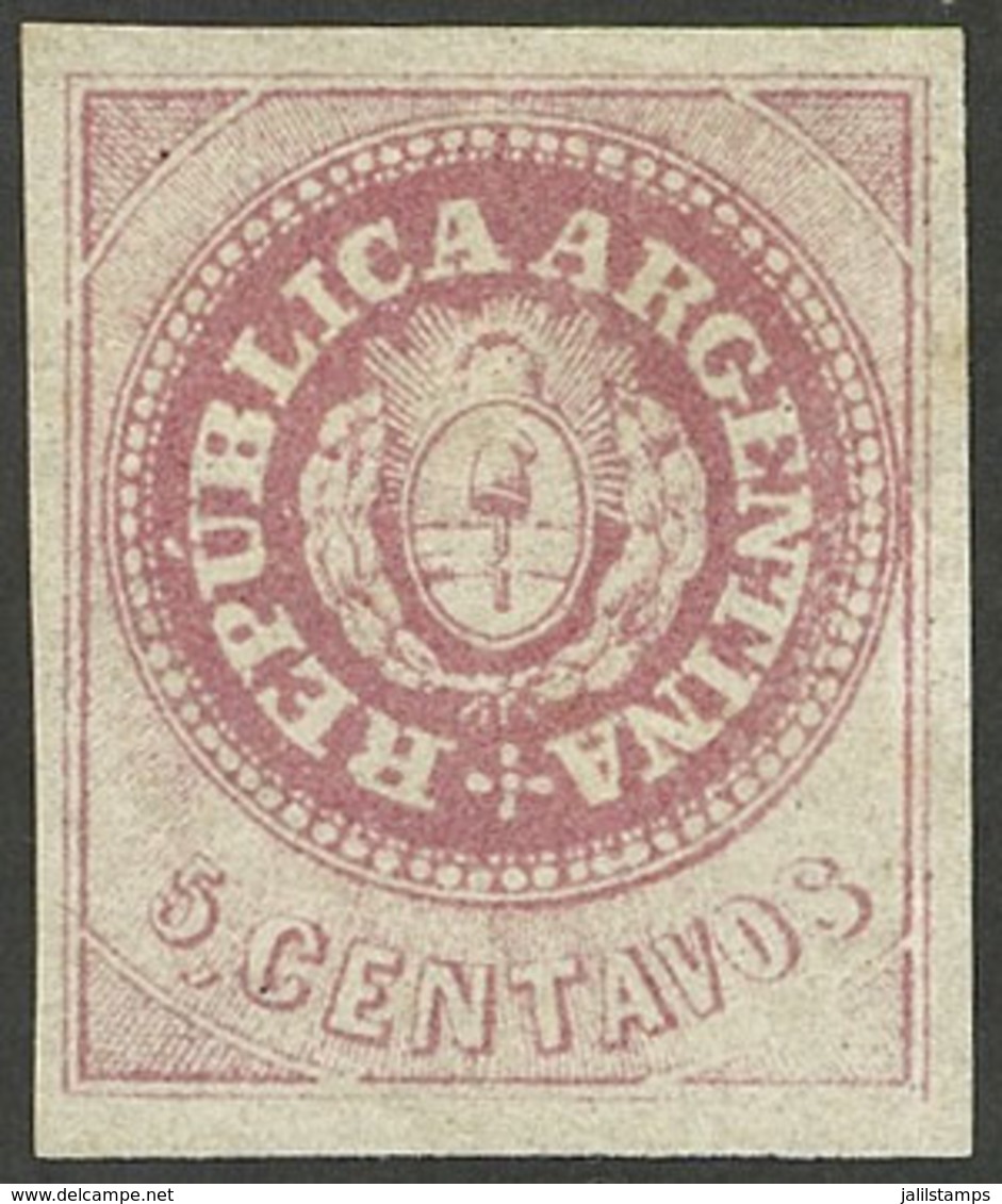 ARGENTINA: GJ.7b + D, 5c. With Accent, Rose, SEMI-WORN PLATE And Variety "8 Cut Angles", Very Rare Combination Of Both V - Other & Unclassified