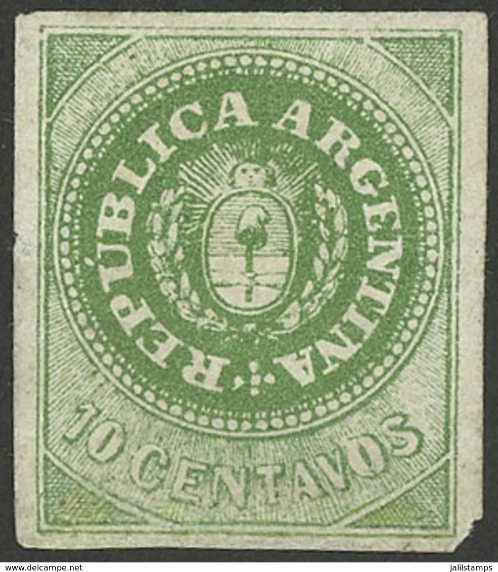 ARGENTINA: GJ.8Bb, 10c. Dark Green, With "8 Cut Angles" Variety, Mint, Extremely Rare, Signed By Kneitschel On Back!" - Other & Unclassified