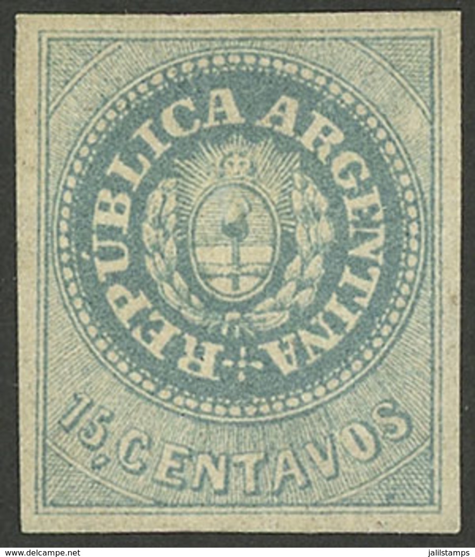 ARGENTINA: GJ.9, 15c. Greenish Blue, With 4 Complete And Wide Margins, Very Good Color, Handsome Example! - Autres & Non Classés