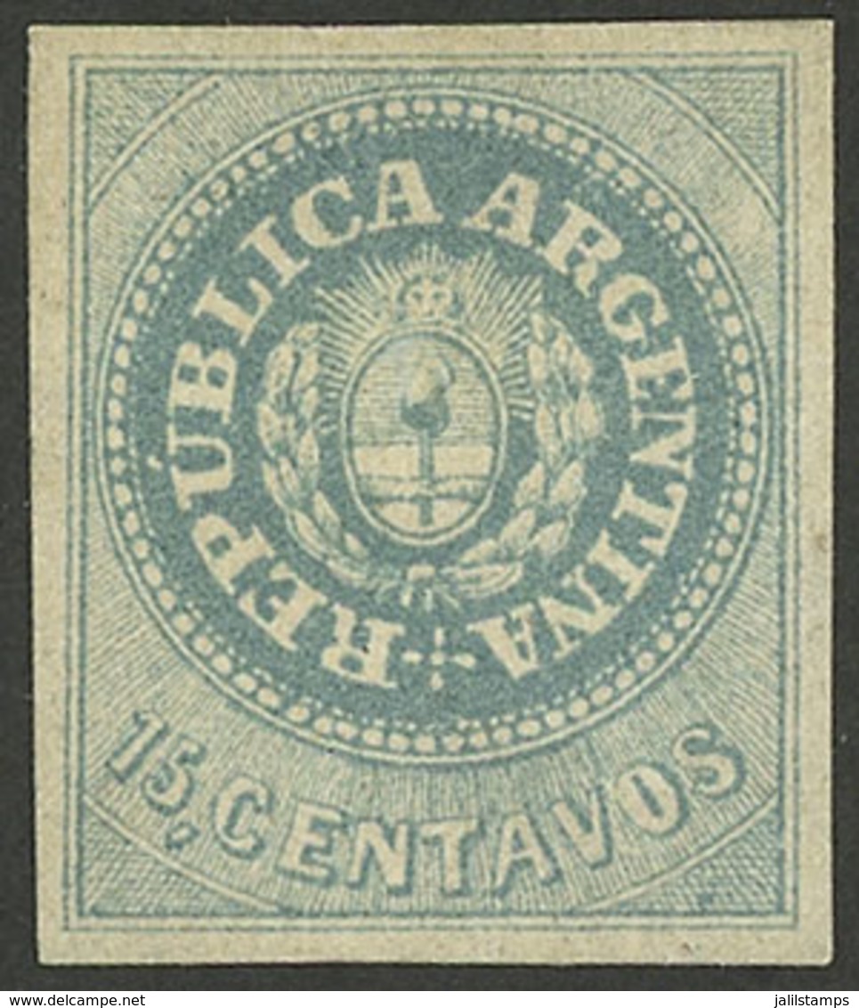 ARGENTINA: GJ.9, 15c. Greenish Blue, With 4 Complete And Wide Margins, Very Good Color, Handsome Example! - Other & Unclassified