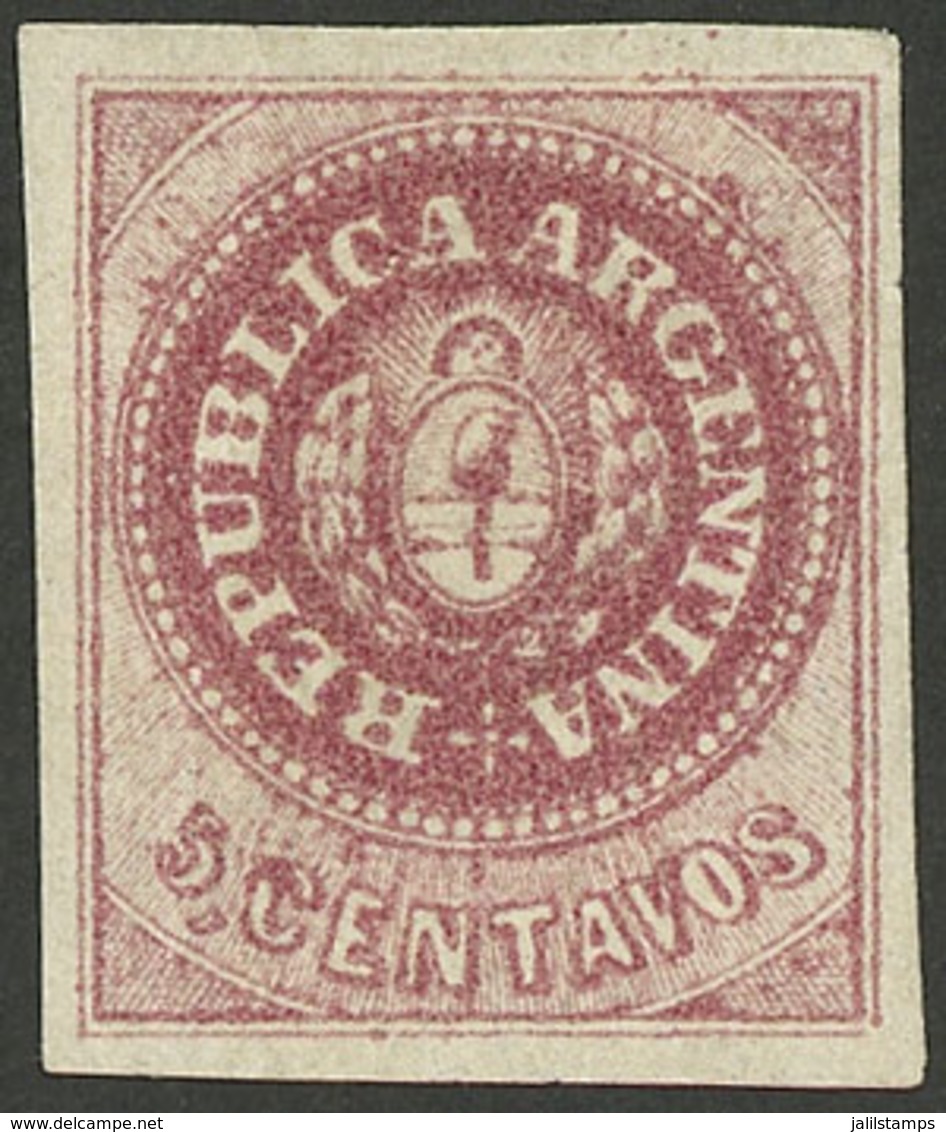 ARGENTINA: GJ.10B, 5c. Bright Carminish Rose, Mint, Very Wide Margins, With Variety "spot Over The C Of CENTAVOS" And Sm - Altri & Non Classificati