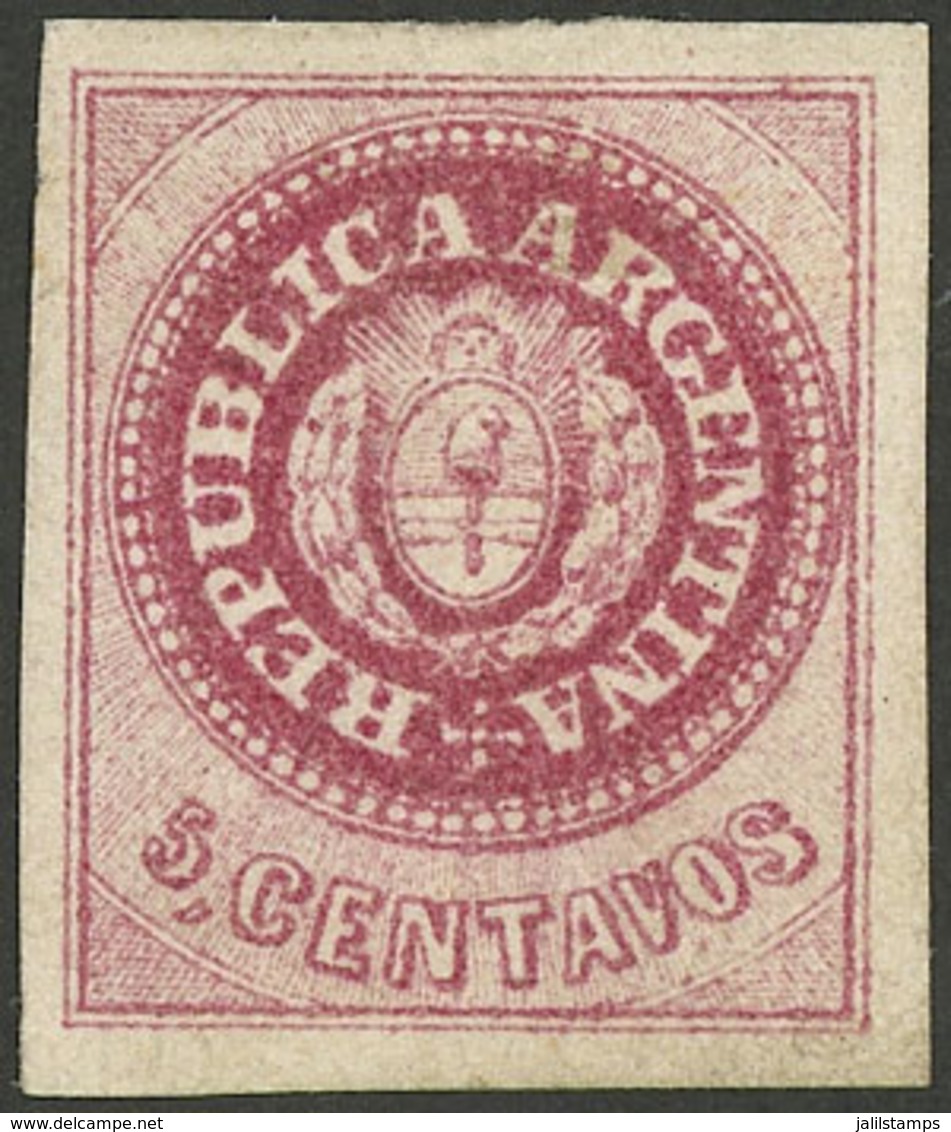 ARGENTINA: GJ.10B, 5c. Carminish Rose, Fantastic Copy, Mint With Full Original Gum (+50%), Very Wide Margins And Very Fr - Other & Unclassified