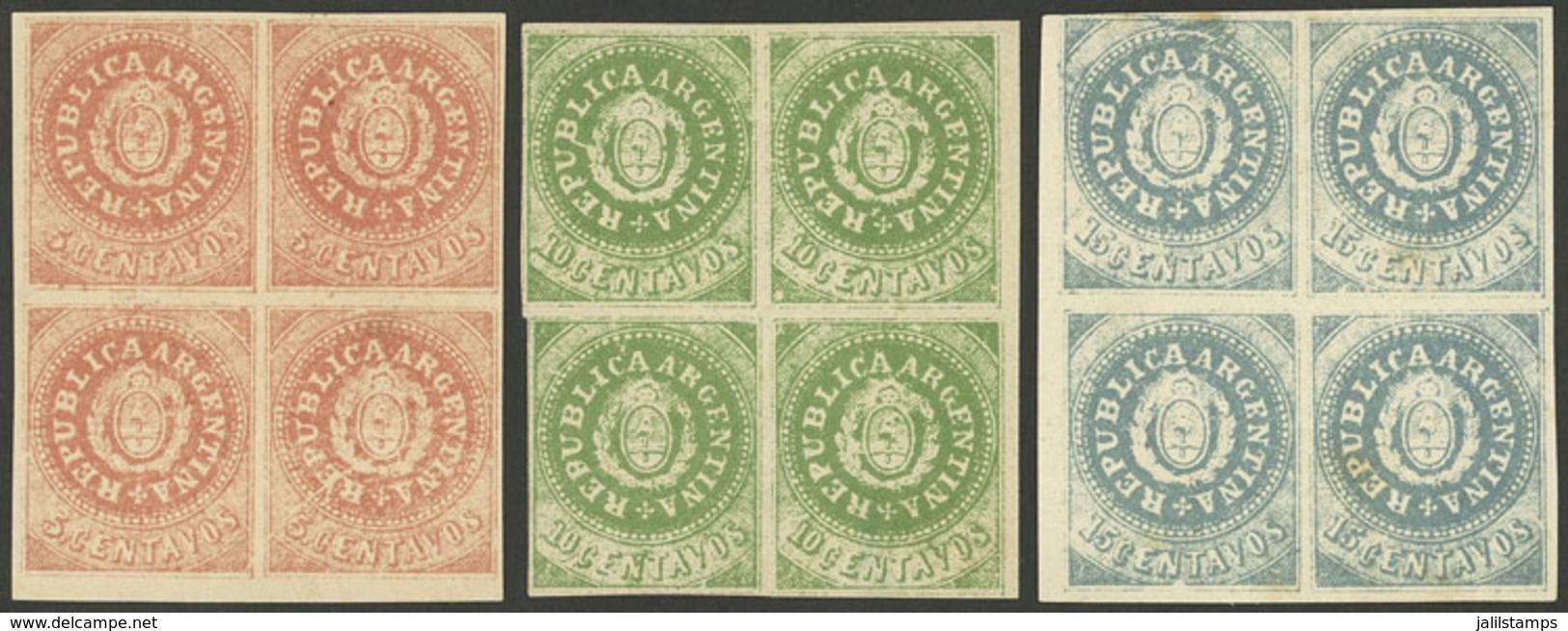 ARGENTINA: 3 FORGED Blocks Of 4, With The 3 Values, Interesting! - Sonstige & Ohne Zuordnung