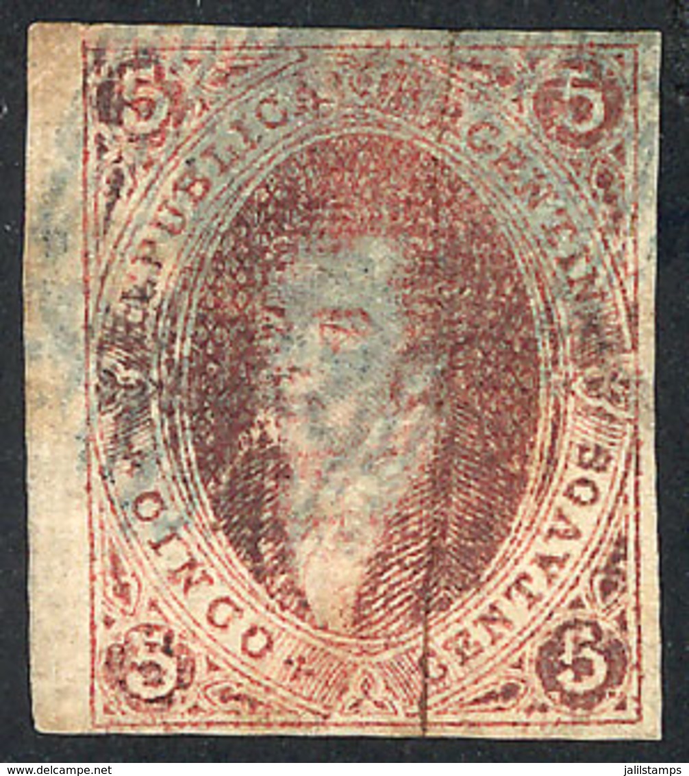 ARGENTINA: GJ.16d, 5c. 1st Printing Imperforate, Fantastic Example On Very Notable "QUADRILLÉ" PAPER (dirty In Both Dire - Other & Unclassified