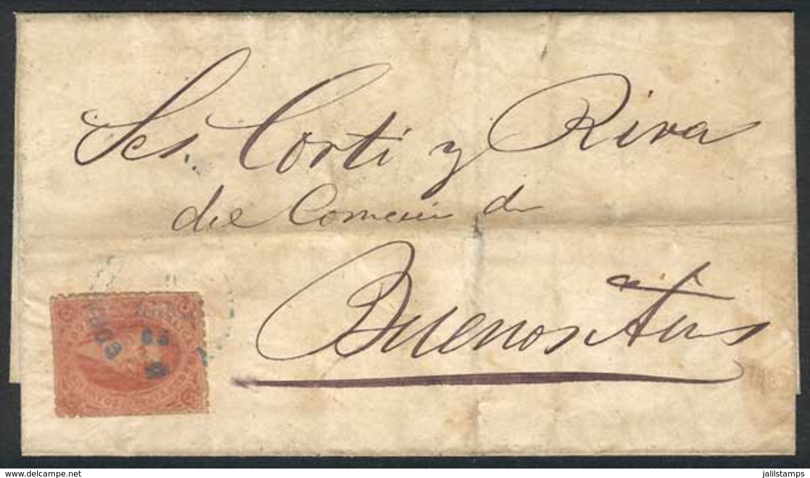 ARGENTINA: Folded Cover Dated 26/AP/1865, Franked By GJ.20 (Rivadavia 3rd Printing), With Rimless Datestamp Of CONCEPCIÓ - Sonstige & Ohne Zuordnung