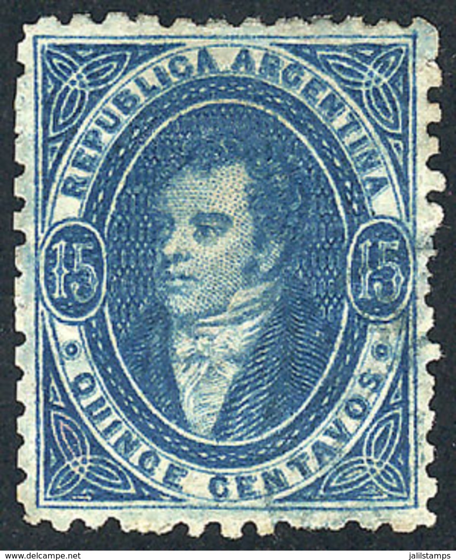 ARGENTINA: GJ.24, 15c. Semi-clear Impression, Dark Blue, Very Lightly Cancelled, Superb Example! - Other & Unclassified