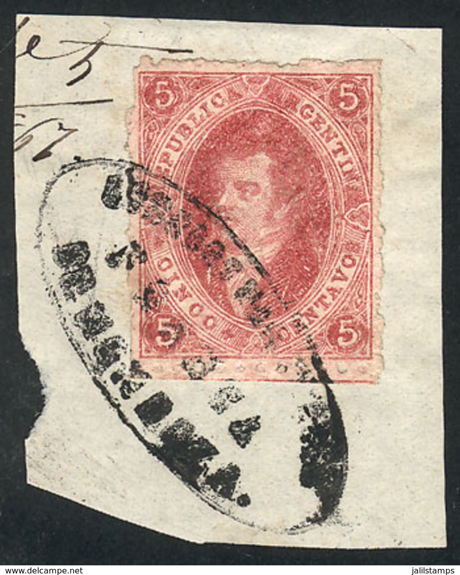 ARGENTINA: GJ.25, 4th Printing, Semi-clear Impression, 'Rivadavia With White Cap' Variety, Tied On Fragment By Complete  - Other & Unclassified