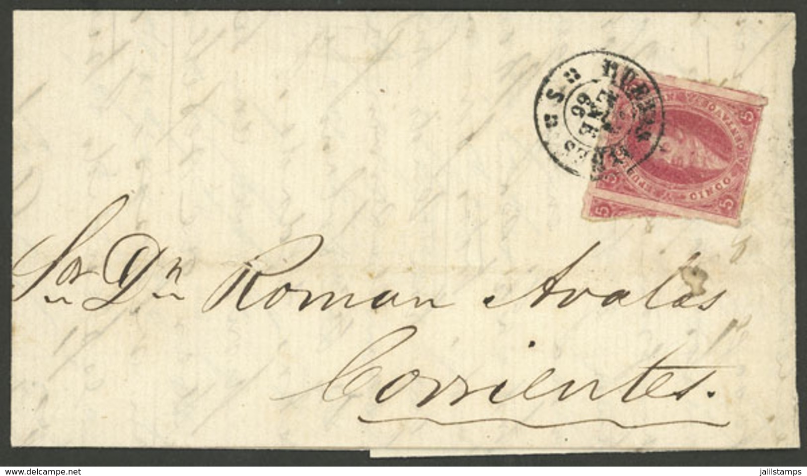 ARGENTINA: GJ.25, 4th Printing, Franking The Second Page Of A Letter Sent From Buenos Aires To Corrientes In JA/1866, In - Other & Unclassified