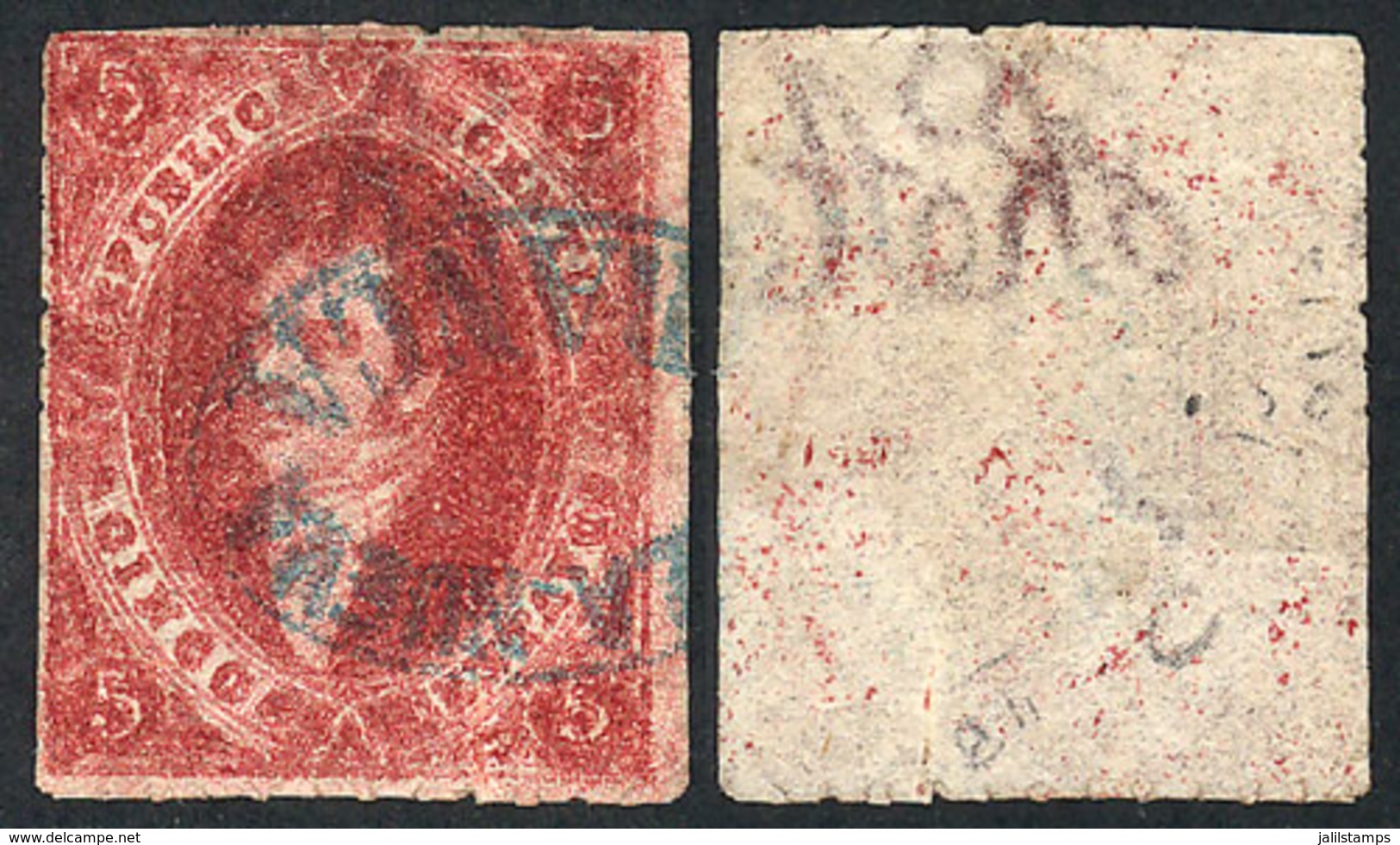 ARGENTINA: GJ.26d, 5th Printing, VERY THIN PAPER Variety (90 Microns), And With The Very Rare Blue VILLA NUEVA-FRANCA Ca - Otros & Sin Clasificación