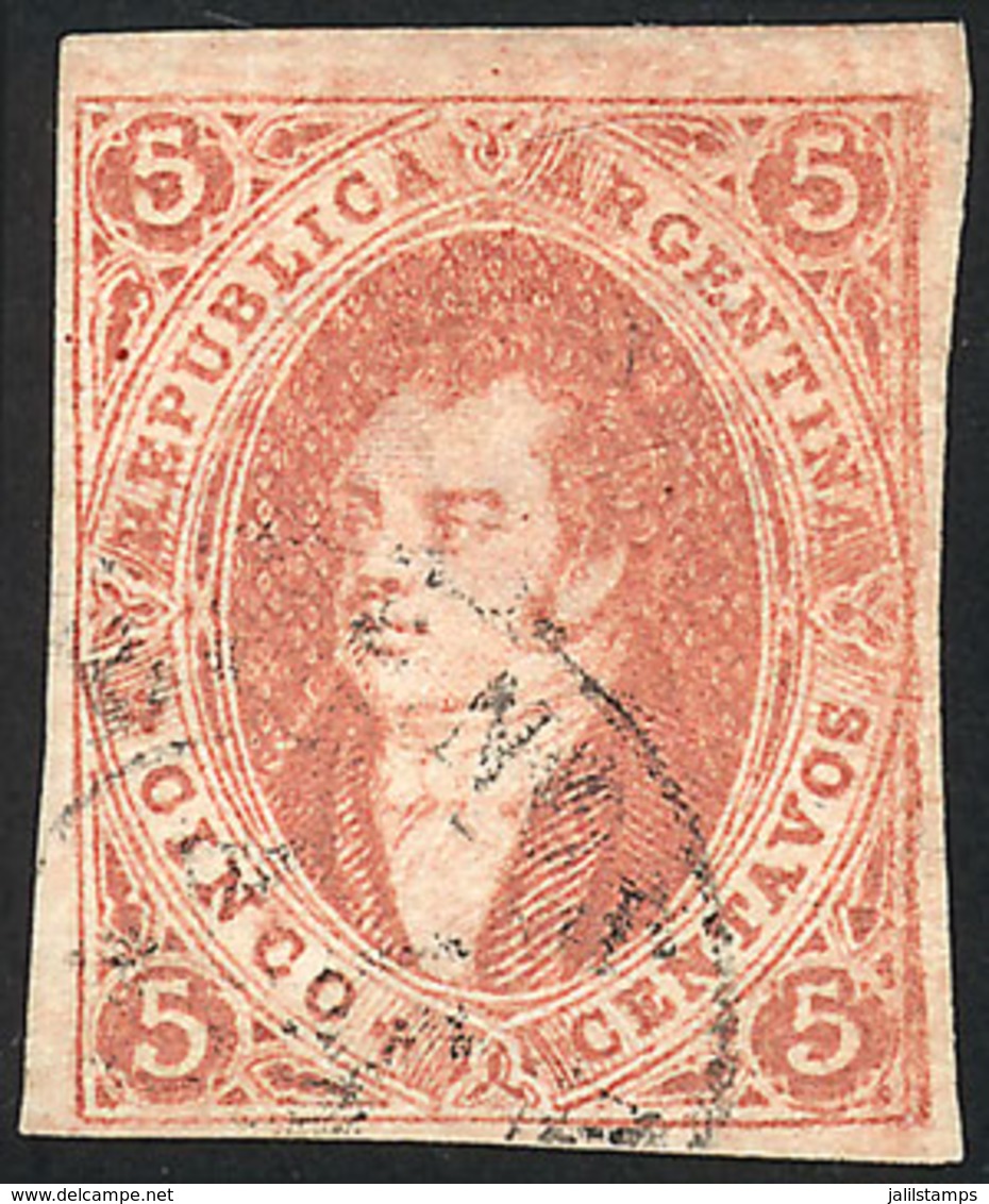ARGENTINA: GJ.27, 6th Printing Imperf, Beautiful Dun Red Color, With Variety: Double Vertical Line At Right (very Rare), - Autres & Non Classés