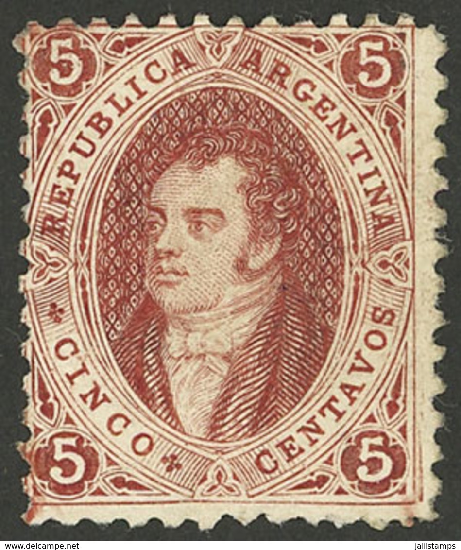 ARGENTINA: Proof GJ.E27, 1867 Proof Of The 6th Printing In Red-chestnut, Clear Impression, Perforated, VF Quality, Rare! - Autres & Non Classés