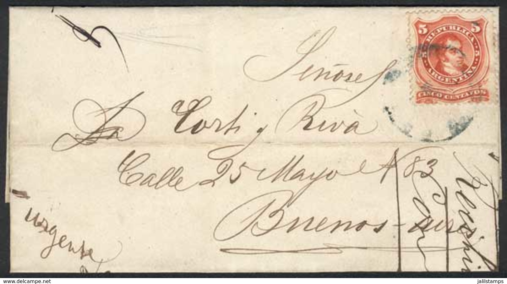ARGENTINA: Folded Cover Dated CHASCOMÚS 31/MAY/1869, Franked By GJ.38, With Illegible Circular Cancel In Greenish-blue,  - Autres & Non Classés