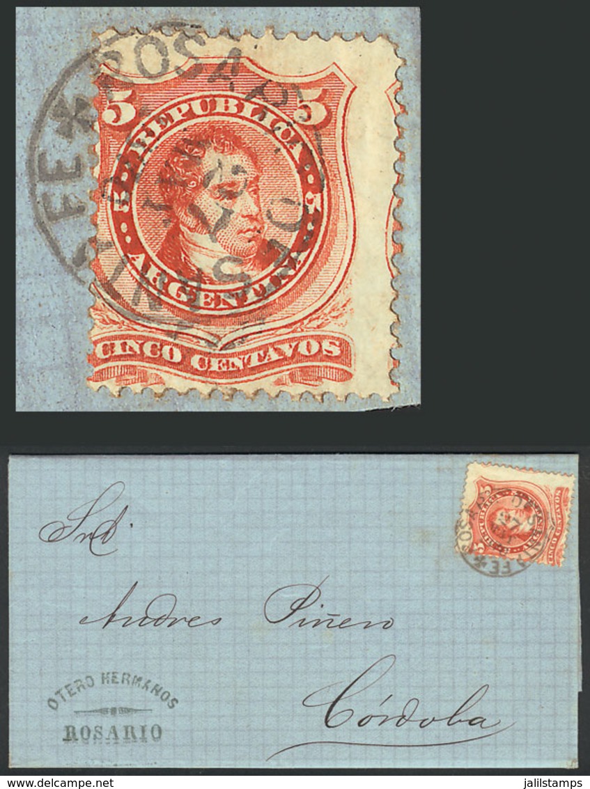 ARGENTINA: GJ.38a, 5c. Rivadavia, DOUBLE IMPRESSION Variety (very Notable At Top Left), Franking An Entire Letter Sent F - Sonstige & Ohne Zuordnung