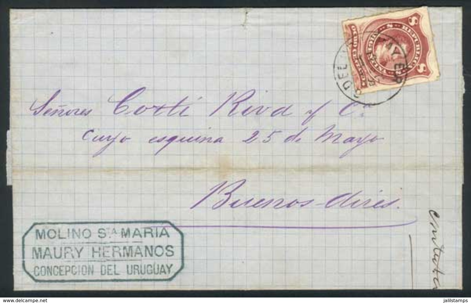 ARGENTINA: Folded Cover Franked By GJ.49, Cancelled C. DEL URUGUAY - 15/Feb/1878, And Buenos Aires Arrival Handstamp Of  - Autres & Non Classés