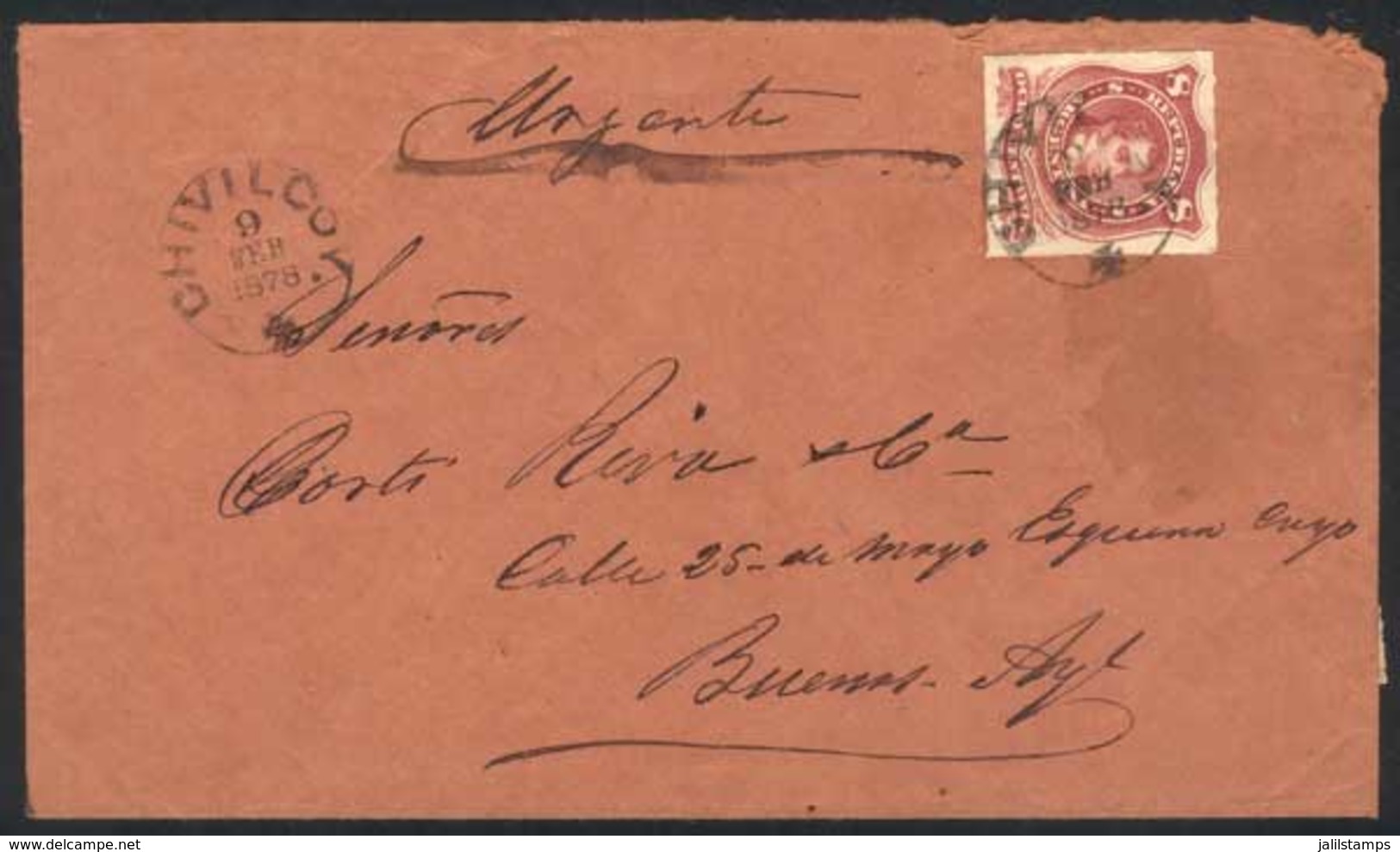 ARGENTINA: Cover Franked By GJ.49, CHIVILCOY 9/FE/1878 Datestamp With Maltese Cross, And Buenos Aires Arrival Backstamp, - Autres & Non Classés