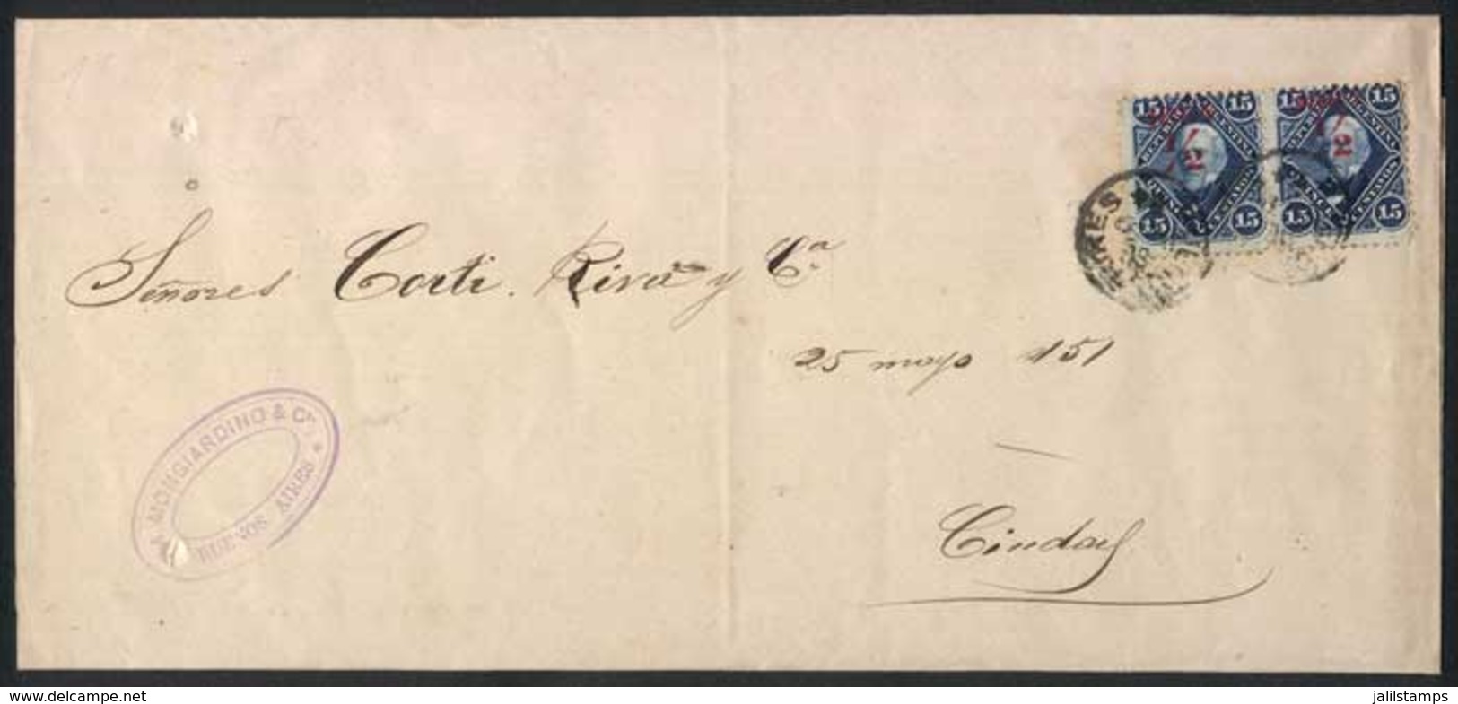 ARGENTINA: Printed Commercial Letter Used In Buenos Aires 1/JUL/1884, Franked By Pair GJ.72 (½c. On 15c. Groundwork Cros - Sonstige & Ohne Zuordnung