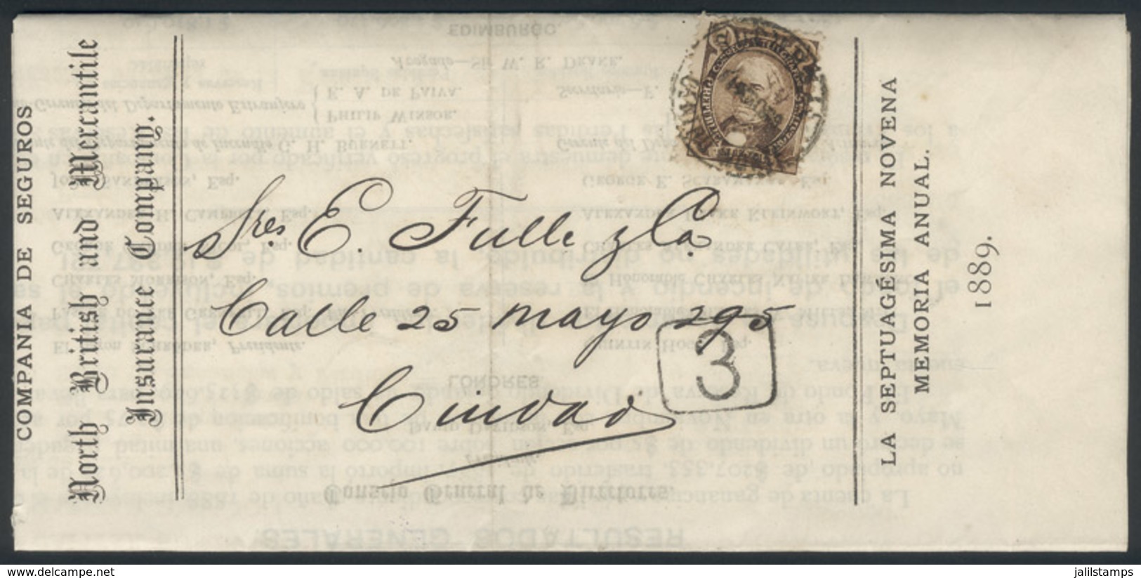 ARGENTINA: GJ.98, Franking ALONE A Printed Matter Of The Cía. De Seguros North British And Mercantile, Cancelled "SUCURS - Sonstige & Ohne Zuordnung