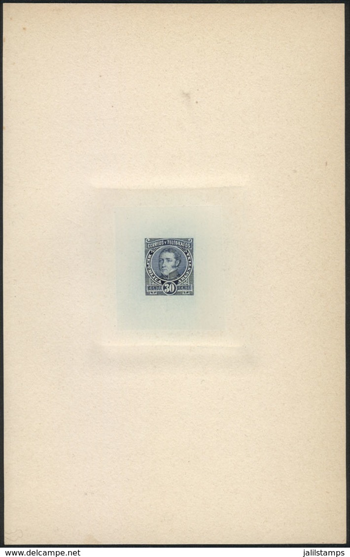 ARGENTINA: Year 1889, Sudamericana Issue, Die Proof Of An UNISSUED Value Of 30c. Dorrego In Dark Blue, 13 X 20.50 Cm, Ex - Other & Unclassified