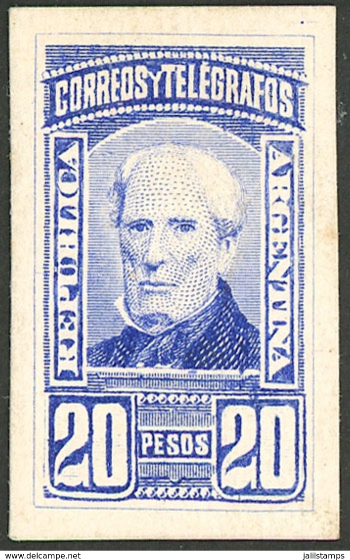 ARGENTINA: GJ.118, 1889 20P. Brown, PROOF In Ultramarine, Printed On Card, VF Quality! - Other & Unclassified