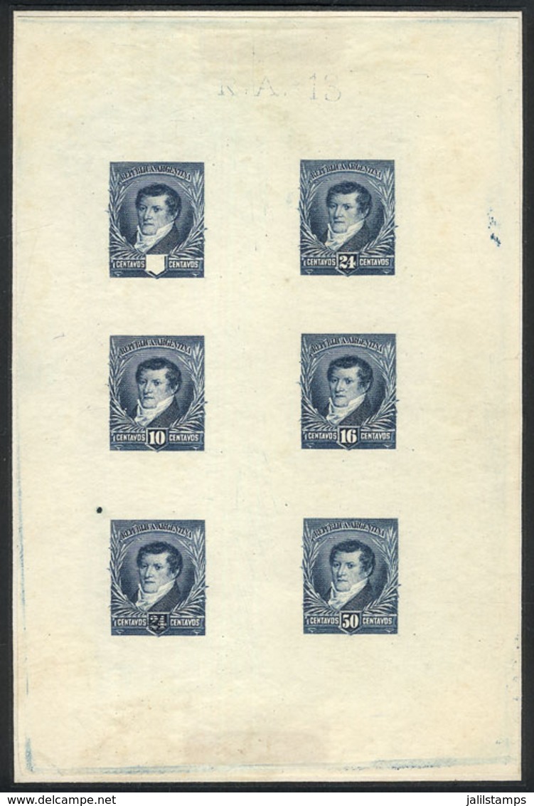 ARGENTINA: GJ.143 + Other Values, Multiple Die Proof Printed In Blue On Thin Paper, Excellent Quality! - Autres & Non Classés