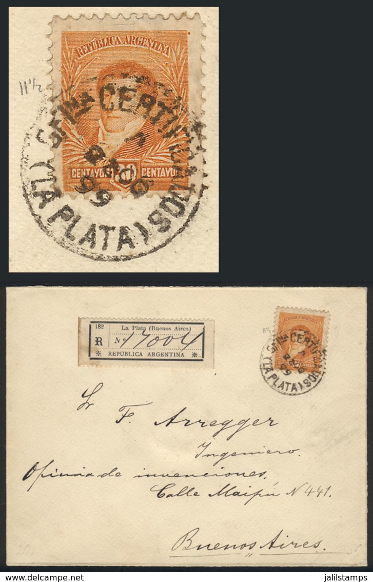 ARGENTINA: GJ.183, 1896 30c. Belgrano Franking ALONE A Registered Cover Sent From La Plata To Buenos Aires On 23/OC/1899 - Altri & Non Classificati